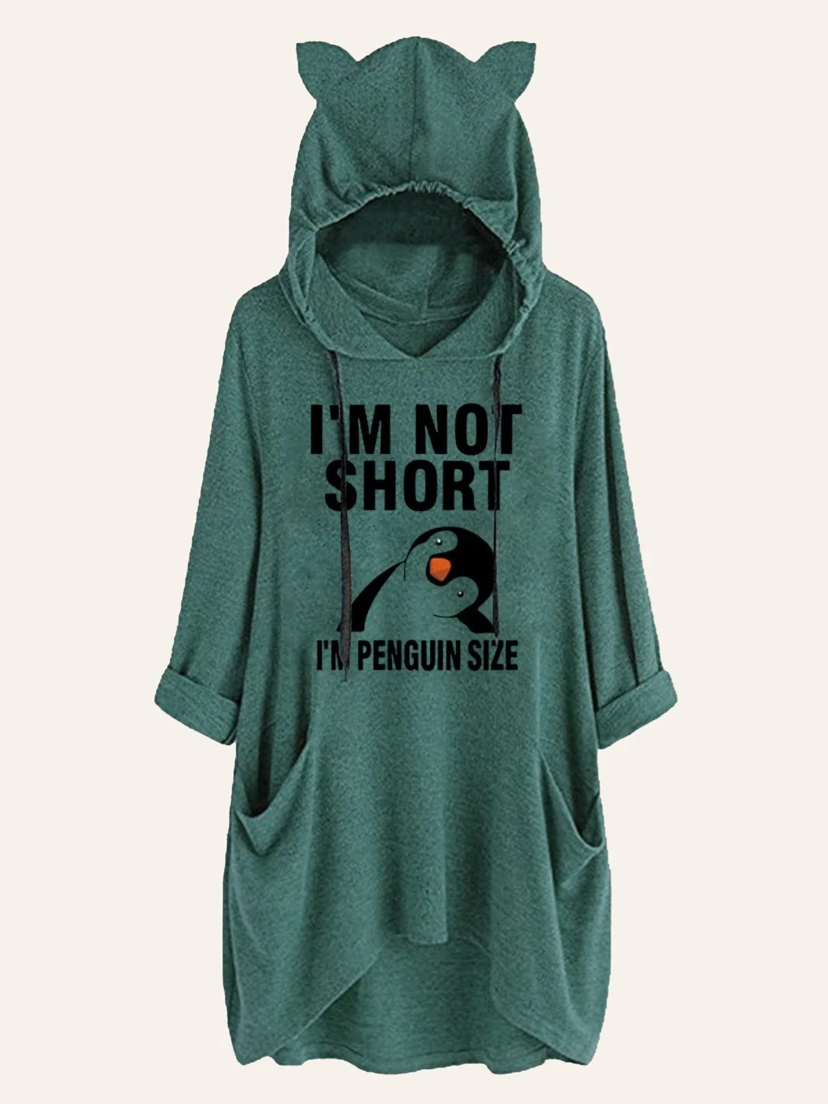 2022 Autumn Women Pocket Oversize Sweatshirt Penguin I'm Not Short Graphic Drawstring Cat Ear Hoodie Pullover Cute Chic Cozy Top
2022 Autumn Women Pocket Oversize Sweatshirt Penguin I'm Not Short Graphic Drawstring Cat Ear Hoodie Pullover Cute Chic Cozy Top