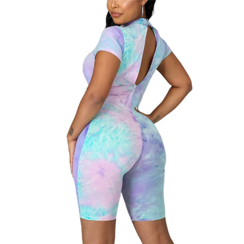 Women Basic Bodycon Romper, Casual Mock Neck Short Sleeve Tie Dye Short Pants Jumpsuit
Women Basic Bodycon Romper, Casual Mock Neck Short Sleeve Tie Dye Short Pants Jumpsuit