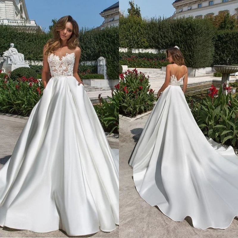 Женское свадебное платье с открытой спиной, а-силуэт 
Женское свадебное платье с открытой спиной, а-силуэт