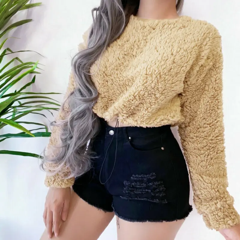 Women Fluffy Sweatshirt Pullover Top Jumper Ladies Short Top Solid Winter Long Sleeve Female Sweatshirts Clothing
Women Fluffy Sweatshirt Pullover Top Jumper Ladies Short Top Solid Winter Long Sleeve Female Sweatshirts Clothing