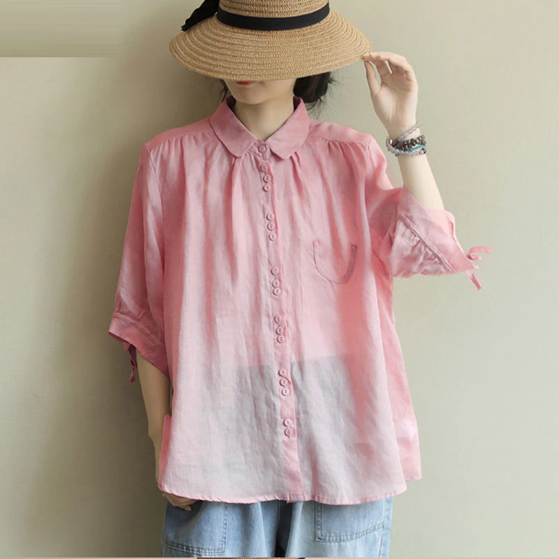 2020 Summer New Arts Style Women Half Sleeve Loose Casual Shirts Turn-down Collar Single-breasted Cotton Blouse Plus Size M33
2020 Summer New Arts Style Women Half Sleeve Loose Casual Shirts Turn-down Collar Single-breasted Cotton Blouse Plus Size M33