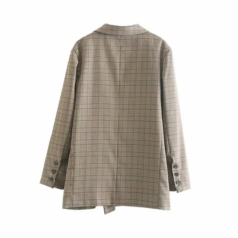 New arrival 357-80-1019 European and American wind new winter double-breasted loose grid leisure suit | Женская одежда