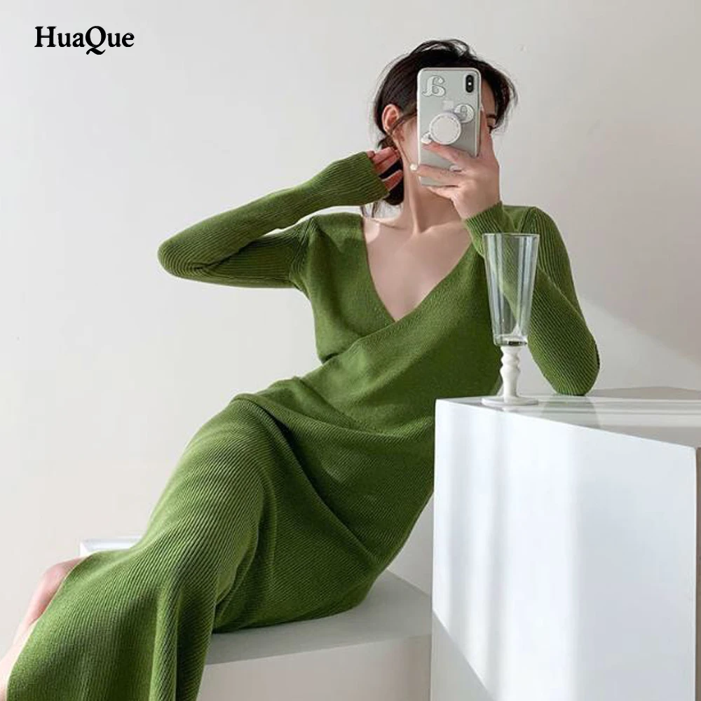 sweaters dress for women fashion 2021 tight dresses with long sleeve knitting ribbed midi long dress sexy V-neck green dress
sweaters dress for women fashion 2021 tight dresses with long sleeve knitting ribbed midi long dress sexy V-neck green dress