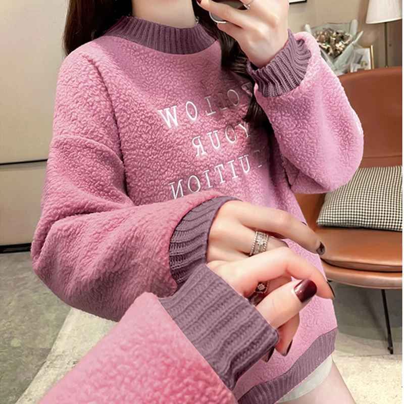 Letter Embroidery Fleece Pullover Sweatshirt Woman Long Sleeve Loose Tops Female Winter Sweatshirt Warm Ladies Korean Clothes
Letter Embroidery Fleece Pullover Sweatshirt Woman Long Sleeve Loose Tops Female Winter Sweatshirt Warm Ladies Korean Clothes