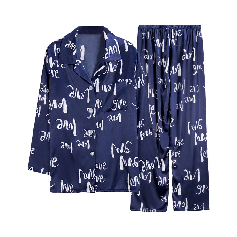 Smooth Silk Satin Pajama Set Men Long Sleeve Letter Print Soft Pijama Leisure Cozy Silky Sleepwear Pijamas Hombre Male Pajamas
Smooth Silk Satin Pajama Set Men Long Sleeve Letter Print Soft Pijama Leisure Cozy Silky Sleepwear Pijamas Hombre Male Pajamas