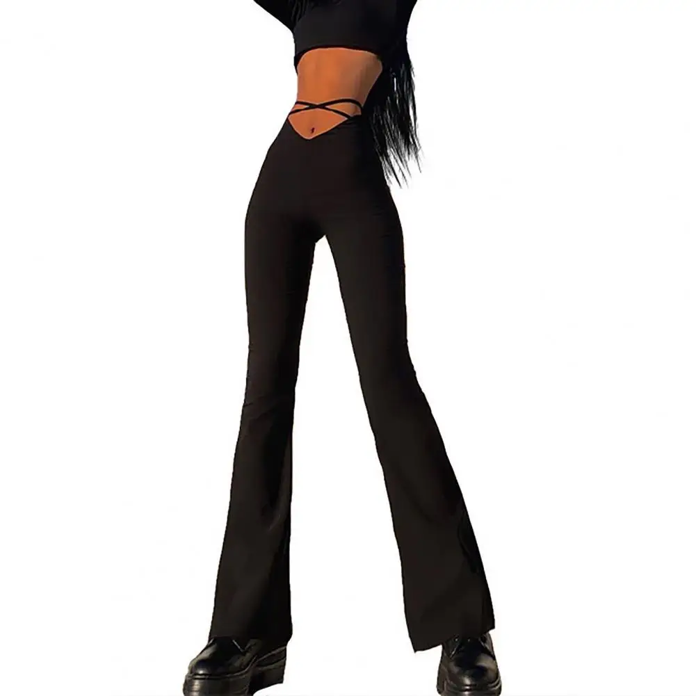 Flared Pants Lace Up Crossed Strap Navel-exposed Solid Color V Shape Waist Trousers for Club
Flared Pants Lace Up Crossed Strap Navel-exposed Solid Color V Shape Waist Trousers for Club