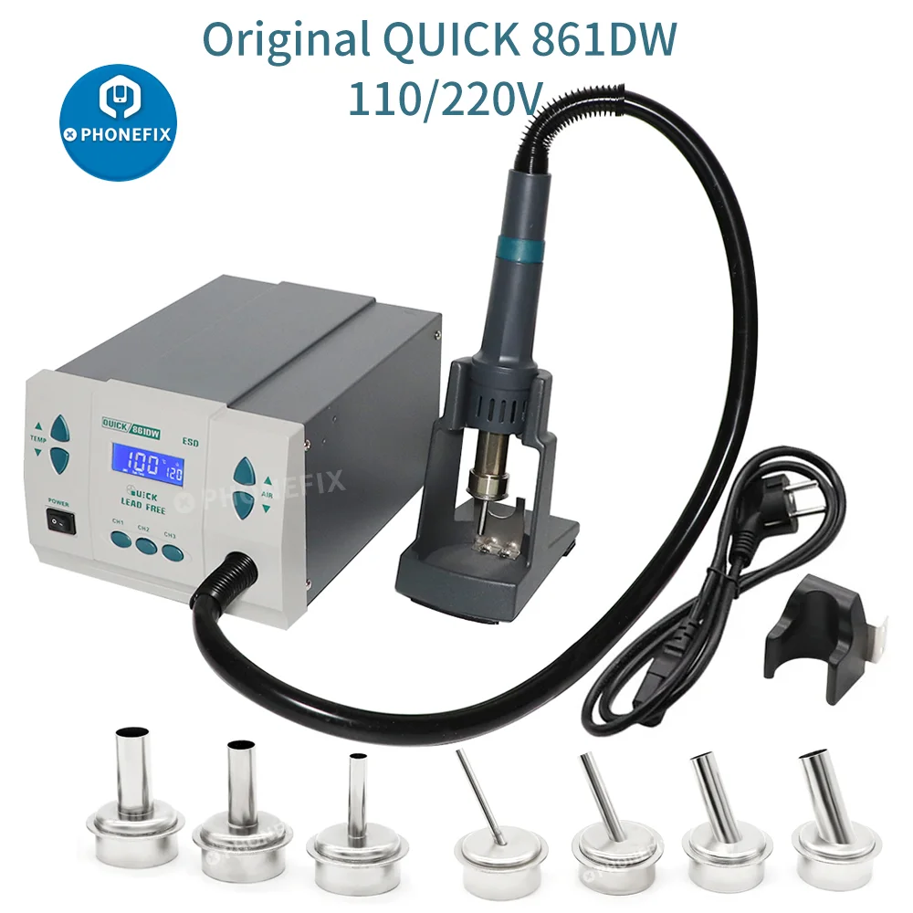Оригинальная паяльная станция QUICK 861DW 1000 Вт с горячим воздухом для телефона, материнской платы, печатной платы, паяльный ремонтный инструмент с насадкой теплового пистолета 5 6 8 мм
Оригинальная паяльная станция QUICK 861DW 1000 Вт с горячим воздухом для телефона, материнской платы, печатной платы, паяльный ремонтный инструмент с насадкой теплового пистолета 5 6 8 мм