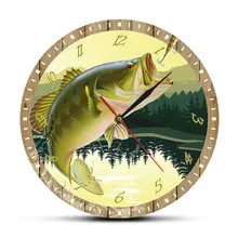 Its Fish OClock Fisherman Man Cave Bass Lure Full Color Print Fishing Wall Clock Modern Kitchen Watch Angling Fisherman Gift