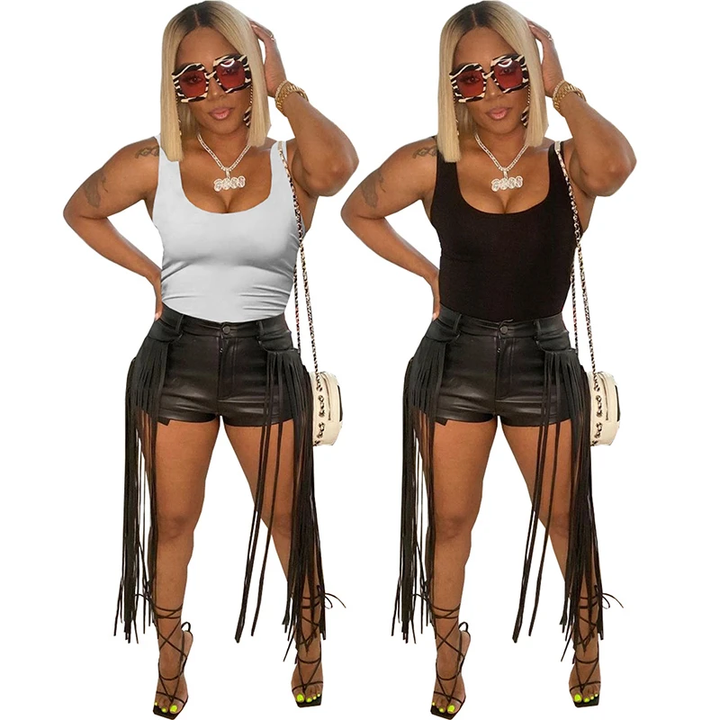 Women Fashion Casual Tassel High Waist Pu Shorts Solid Black Color Skinny Leather Pants Side Tassel Sexy Club Party Wear 2021
Women Fashion Casual Tassel High Waist Pu Shorts Solid Black Color Skinny Leather Pants Side Tassel Sexy Club Party Wear 2021