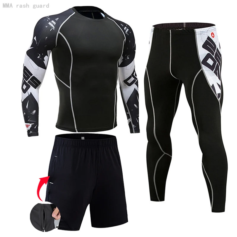 

Gym Men's Running Fitness Sportswear Anti-UV Second skin Training Clothes Sports Suits Workout Jogging Rashguard Men's Kit MMA