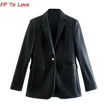 FP To Love Woman Faux Leather Blazers 2021FW Spring Autumn Stylish Set Button Solid Lady Pocket Outerwear