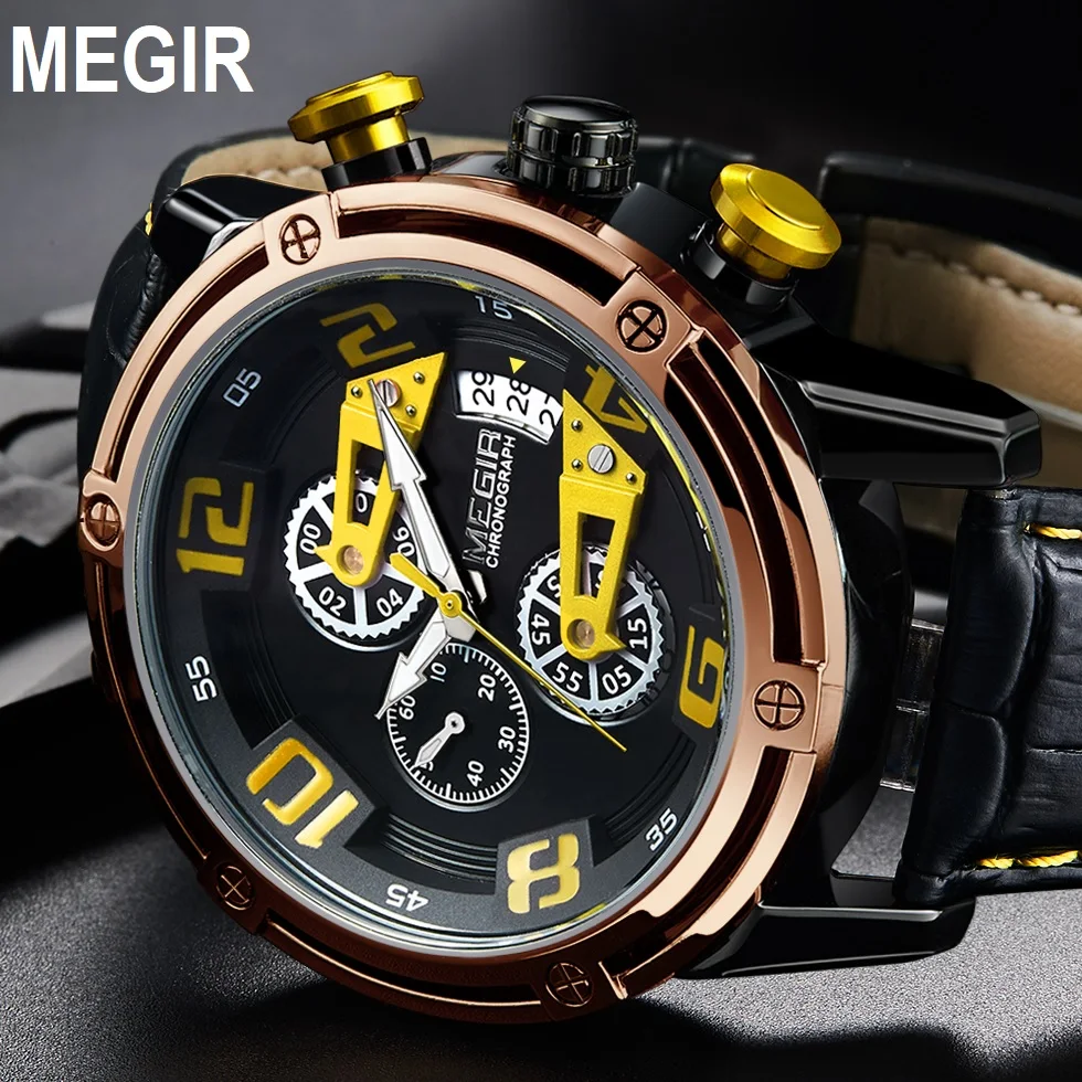 MEGIR Top Brand Men's Genuine Leather Quartz Sports Watches Luxury Military Stop Watch Waterproof Wrist Watch Relogio Masculino
MEGIR Top Brand Men's Genuine Leather Quartz Sports Watches Luxury Military Stop Watch Waterproof Wrist Watch Relogio Masculino