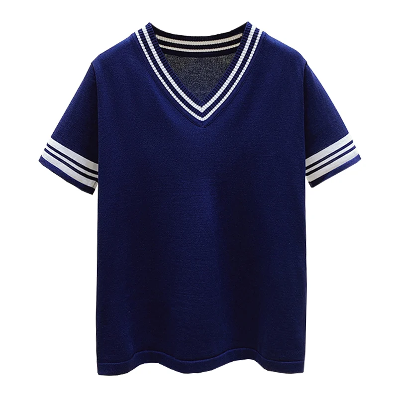 L-4XL plus size women Summer thin kint sweater pullover 2021 loose casual short sleeve v neck Stripe basic sweaters jumper
L-4XL plus size women Summer thin kint sweater pullover 2021 loose casual short sleeve v neck Stripe basic sweaters jumper