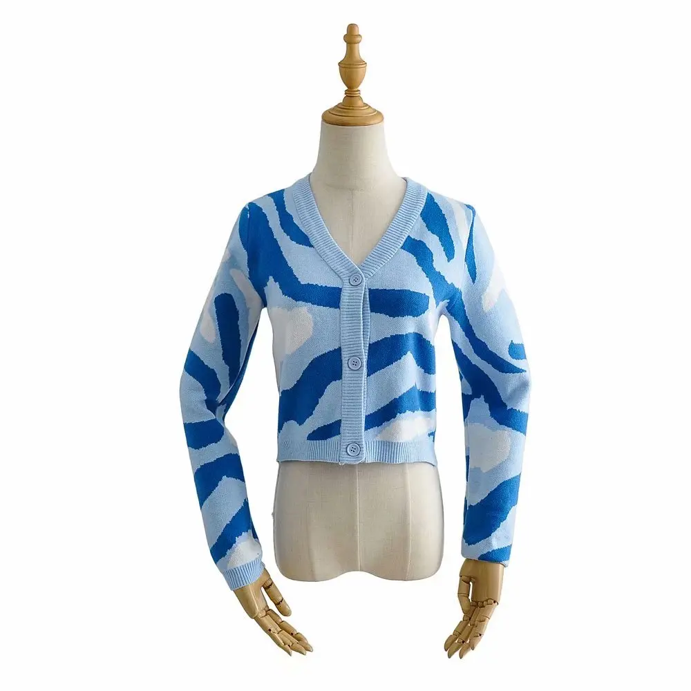Women Vintage Cropped Knitted Cardigan Tops Spring Fall V Neck Long Sleeve Print Sweater Casual Blue Single Breasted Clothes
Women Vintage Cropped Knitted Cardigan Tops Spring Fall V Neck Long Sleeve Print Sweater Casual Blue Single Breasted Clothes
