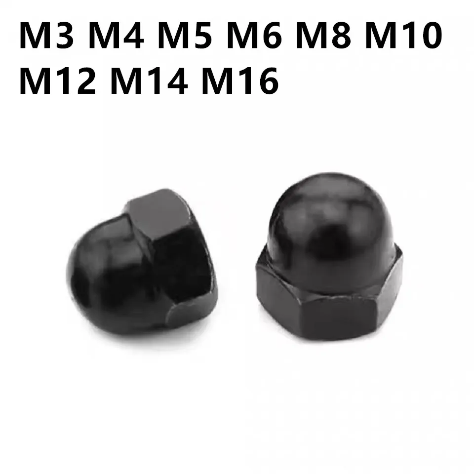 

500/100PCS DIN1587 GB923 Black 304 stainless steel Acorn Nuts M3 M4 M5 M6 M8 M10 M12 M14 M16 Cap Nut Acorn Dome Head Hex Nuts