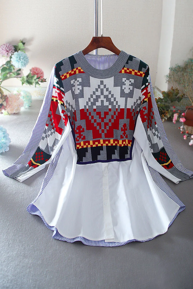 SuperAen 2021 Fake Two-piece National Style Knitted Patchwork O Neck Shirt Loose Plus Size Stripes Slim Top Women Blouses
SuperAen 2021 Fake Two-piece National Style Knitted Patchwork O Neck Shirt Loose Plus Size Stripes Slim Top Women Blouses