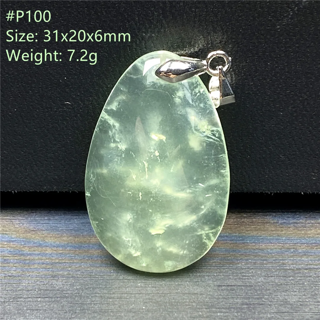 

Natural Green Prehnite Necklace Pendant For Woman Man Healing Gift Crystal Silver 31x20x6mm Beads Stone Gemstone Jewelry AAAAA