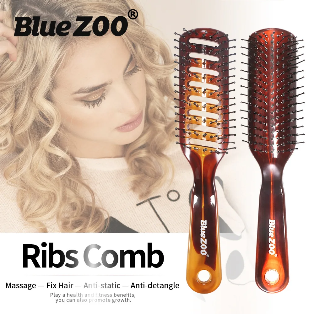 

Blue Zoo Amber Cutout Ribs Comb PS Men's and Women's Nylon Needle Anti-Static Massage Hairdressing Comb