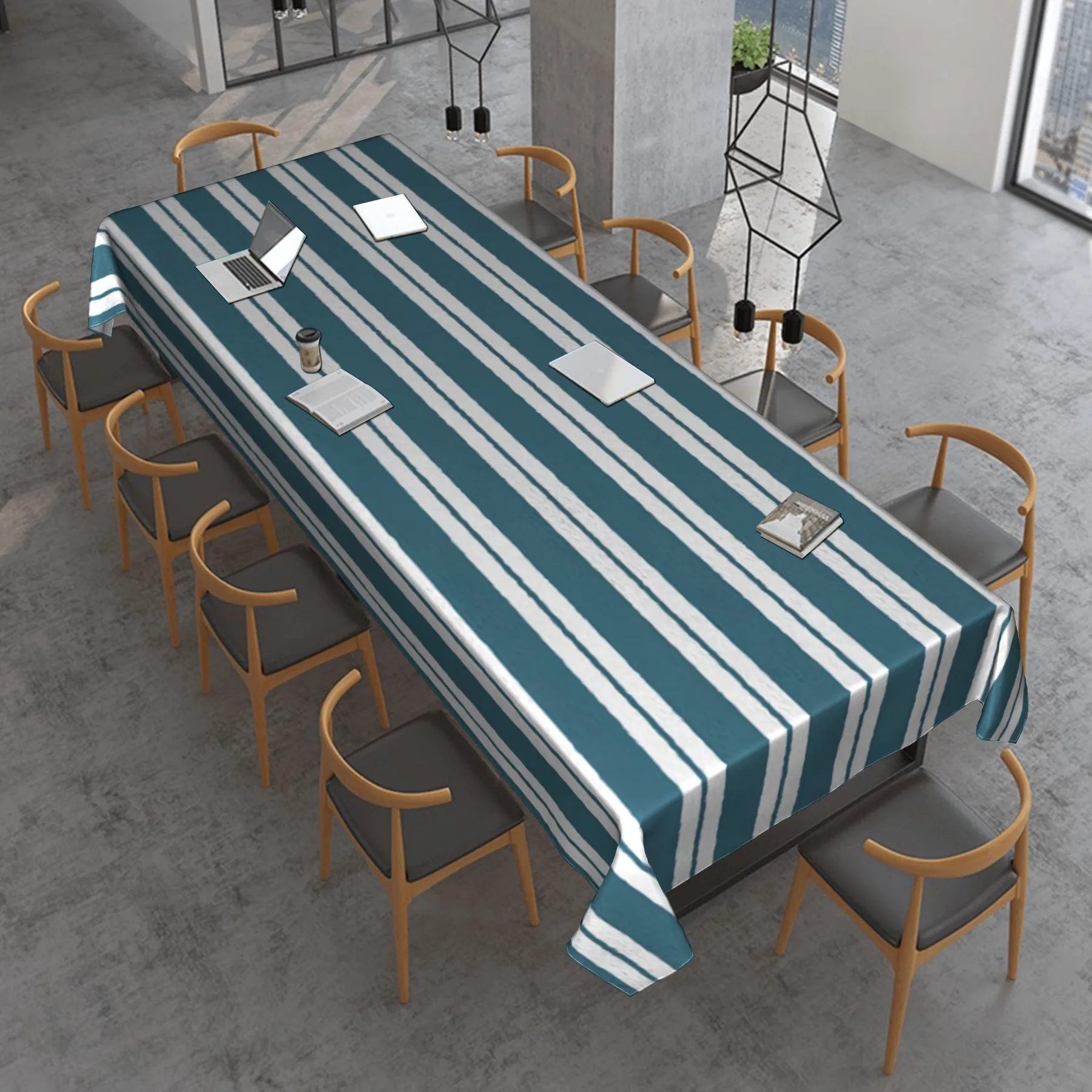Stain-proof tablecloth with stripe pattern for table decorations and accessories. Rectangular tablecloth for restaurant
Stain-proof tablecloth with stripe pattern for table decorations and accessories. Rectangular tablecloth for restaurant