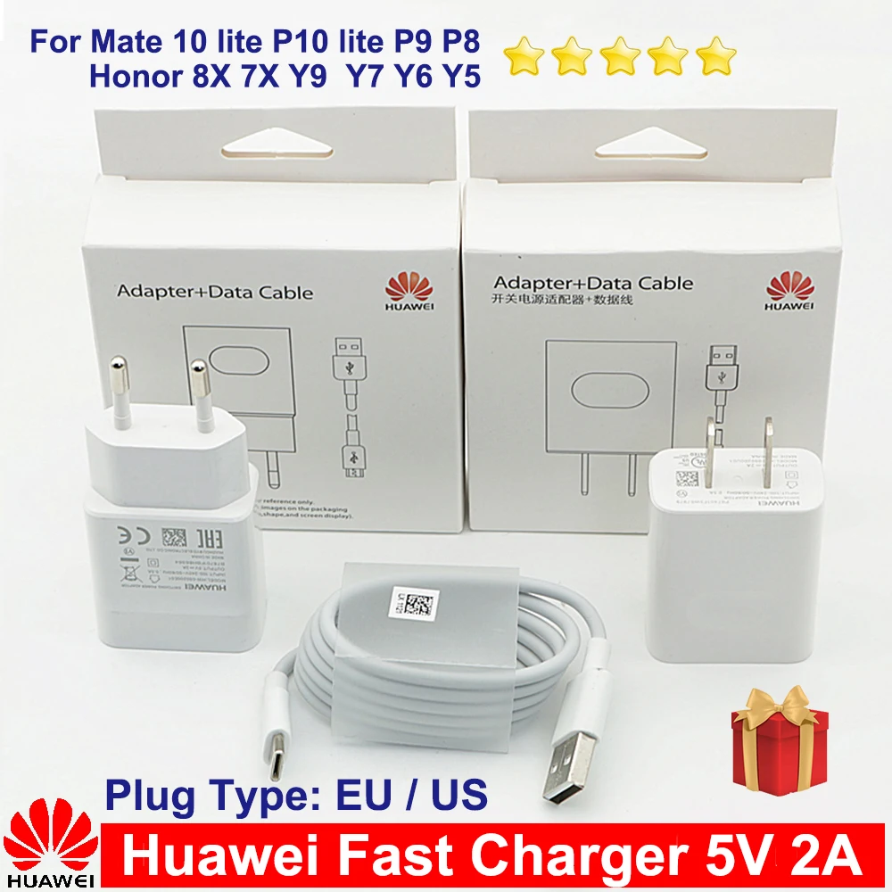 Фото Быстрое зарядное устройство Huawei 5В 2A Mate 10 Lite оригинальный зарядный кабель с