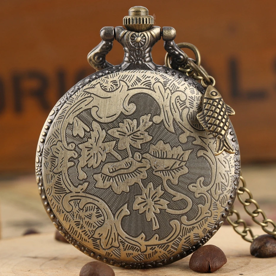 Уникальные бронзовые карманные часы со скульптурой для рыбалки цепочка-брелок в