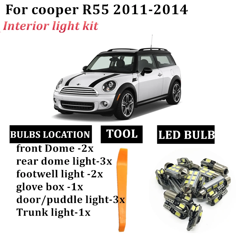 12X светодиодные лампы canbus автомобильные лампы Комплект интерьера для Mini cooper R55 2010-2014 карта купольная дверная пластина багажника
12X светодиодные лампы canbus автомобильные лампы Комплект интерьера для Mini cooper R55 2010-2014 карта купольная дверная пластина багажника