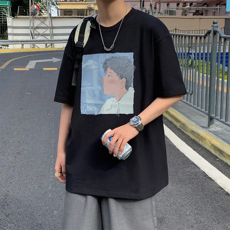 Men's Short-sleeved T-shirt Trend All-match Loose Japanese Five-point Sleeve Character Printing On Clothes Tide Brand
Men's Short-sleeved T-shirt Trend All-match Loose Japanese Five-point Sleeve Character Printing On Clothes Tide Brand