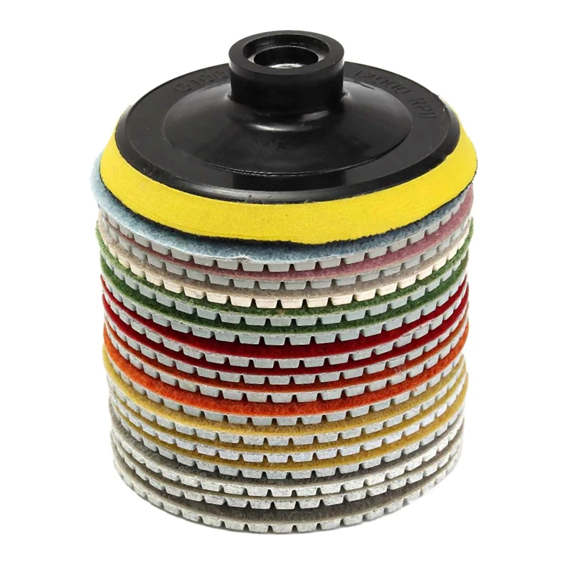 16Pcs Diamond Polishing Pads Kit 4 Inch 100Mm Wet/Dry for Granite Stone Concrete Marble Polishing Use Grinding Discs Set
16Pcs Diamond Polishing Pads Kit 4 Inch 100Mm Wet/Dry for Granite Stone Concrete Marble Polishing Use Grinding Discs Set