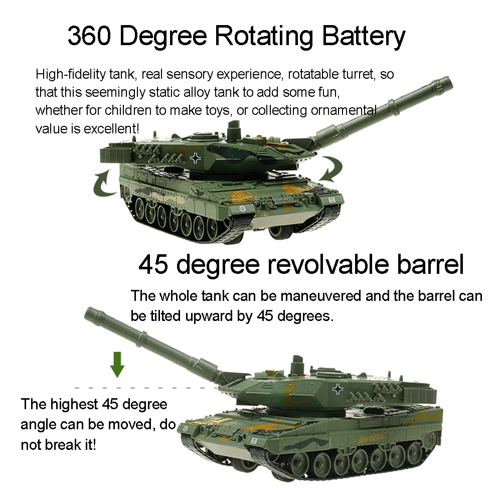 1:40 German 2A6 Militaried Rotation 360 Rotation Tank Model Pull Back Car with Music LED Toy New Educational Gifts Soldiers Tank
1:40 German 2A6 Militaried Rotation 360 Rotation Tank Model Pull Back Car with Music LED Toy New Educational Gifts Soldiers Tank