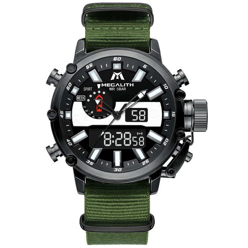 MEGALITH Mens Watches Led Dual Display Digital Multifunction Calendar Watch Men Sport Military Nylon Strap with Alarm Stopwatch
MEGALITH Mens Watches Led Dual Display Digital Multifunction Calendar Watch Men Sport Military Nylon Strap with Alarm Stopwatch