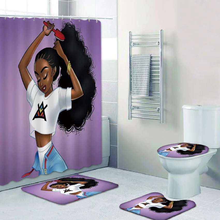 African American Women With Crown Durable Waterproof Shower Curtain Set With Africa Girl Queen Non-Slip Bathroom Mat Rugs 
African American Women With Crown Durable Waterproof Shower Curtain Set With Africa Girl Queen Non-Slip Bathroom Mat Rugs