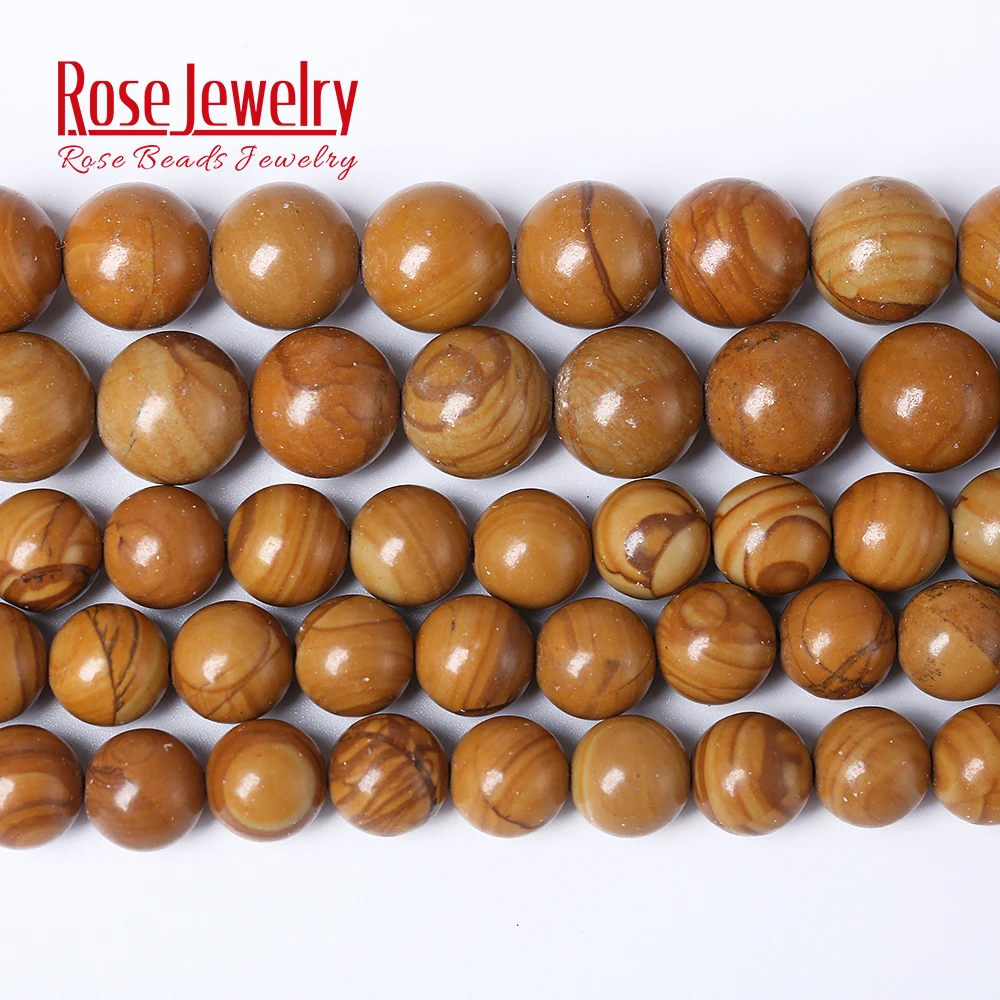 

Wholesale Natural Yellow Wood Grain Jaspers Loose Beads 15" Strand 6 8 10 12 mm Pick Size For Jewelry Making