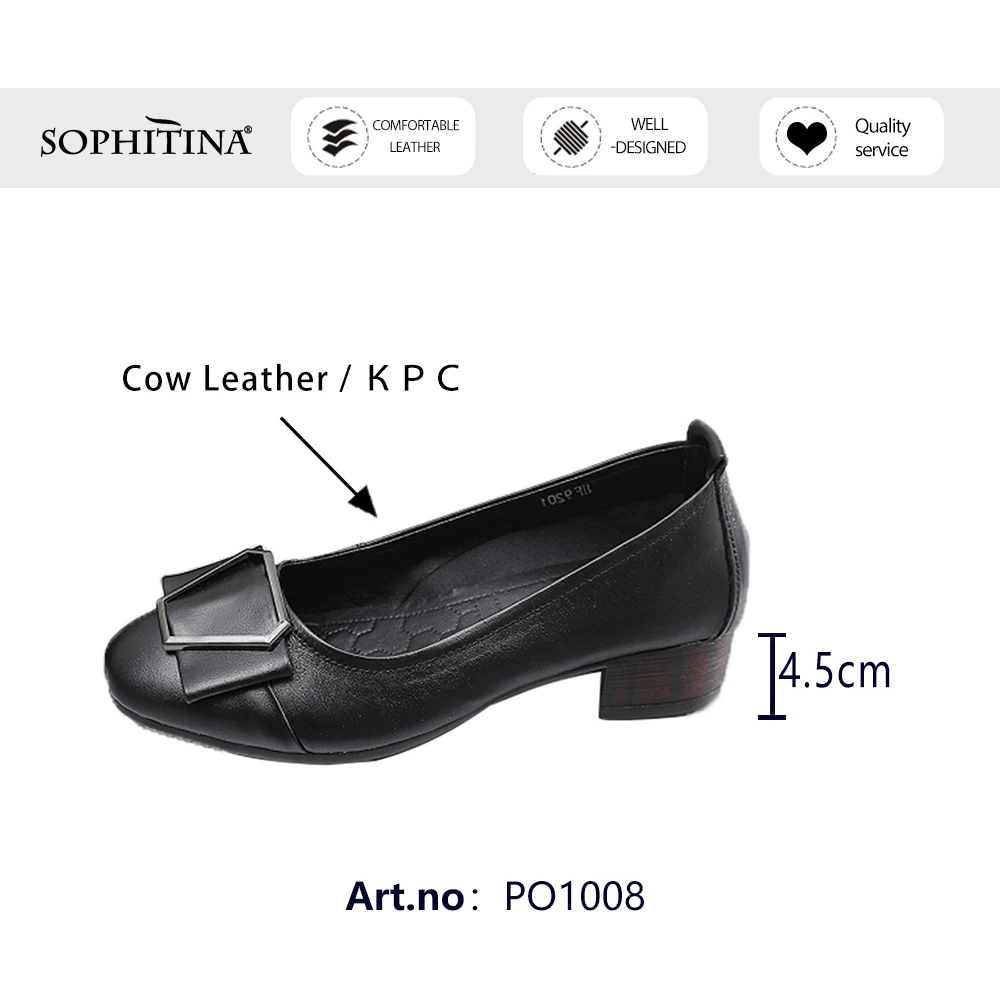 SOPHITINA Pumps Woman Black Genuine Leather Round Toe Shallow Metal Decoration Slip On Med Square Heel Leisure Shoes PO1008 
SOPHITINA Pumps Woman Black Genuine Leather Round Toe Shallow Metal Decoration Slip On Med Square Heel Leisure Shoes PO1008