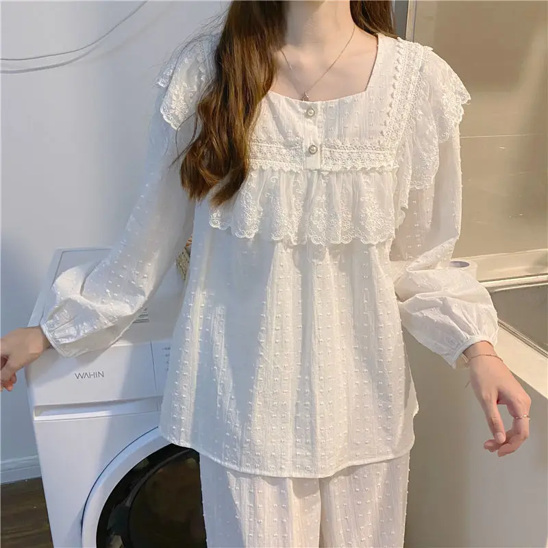 2022 Spring Autumn Pijamas Set Women Homewear White Girls Hot Sale Chic Sleepwear Lady Pajamas Sets Home Clothing C47
2022 Spring Autumn Pijamas Set Women Homewear White Girls Hot Sale Chic Sleepwear Lady Pajamas Sets Home Clothing C47