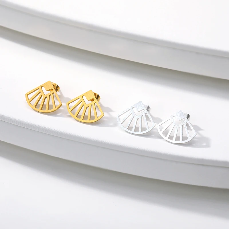 Fan-Shaped Stainless Steel Earrings For Women Minimalist Stud Earrings America Trendy Simple Small Earing Charms Party Jewelry
Fan-Shaped Stainless Steel Earrings For Women Minimalist Stud Earrings America Trendy Simple Small Earing Charms Party Jewelry
