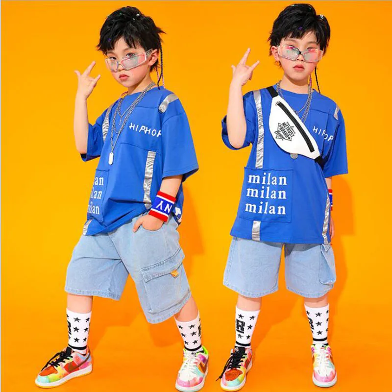 Kids Ballroom Hip Hop Danicng Clothing Oversize Blue Tshirt Tops Stage wear Short Jeans for Girls Boys Dance Costume Clothes
Kids Ballroom Hip Hop Danicng Clothing Oversize Blue Tshirt Tops Stage wear Short Jeans for Girls Boys Dance Costume Clothes