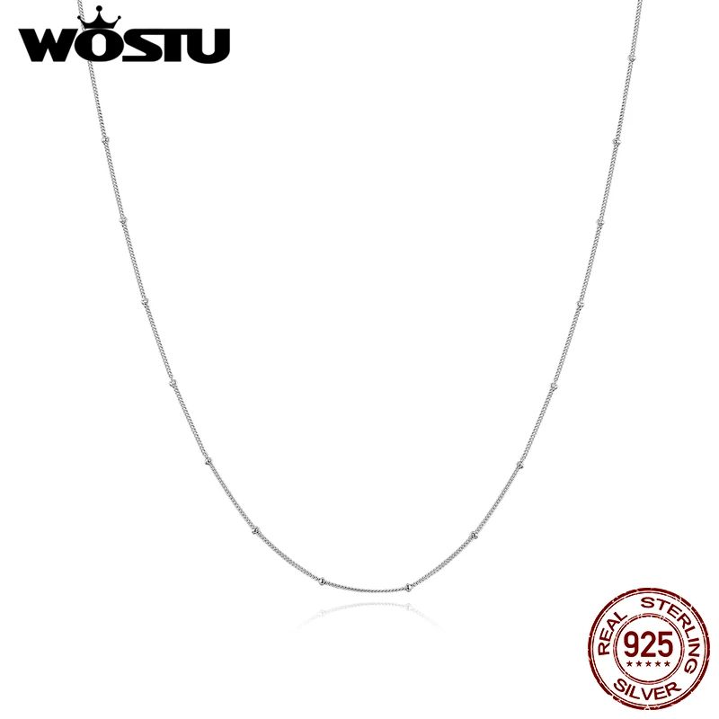 WOSTU настоящее 925 пробы серебряные маленькие бусы простое ожерелье Платиновое