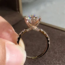 18K Rose Gold color White Natural Zircon Ring for Women Round Shape Anillos De Bizuteria Gemstone 18 K Rose Gold Diamond Rings