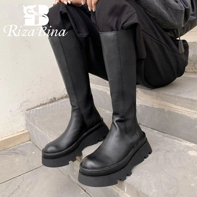 RIZABINA Real Leather Women Knee High Boots Shoes Round Toe Thick Bottom Slip On Solid Ridding Boots Ladies Footwear Size 34-40
RIZABINA Real Leather Women Knee High Boots Shoes Round Toe Thick Bottom Slip On Solid Ridding Boots Ladies Footwear Size 34-40