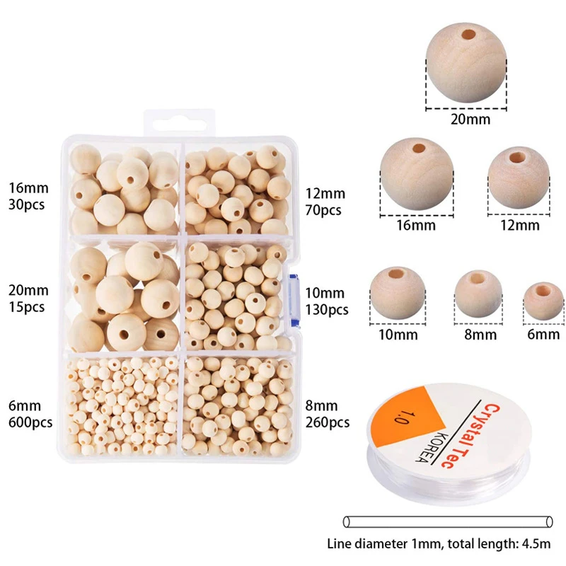 6 Sizes 1105 Pcs Wooden Beads Round Wood Beads Set with 1 Roll Crystal Elastic Line for DIY Jewelry Craft Making
6 Sizes 1105 Pcs Wooden Beads Round Wood Beads Set with 1 Roll Crystal Elastic Line for DIY Jewelry Craft Making