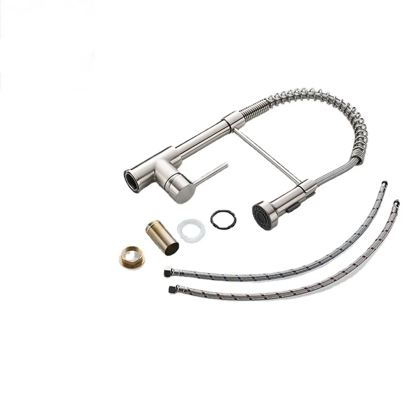 Однорычажный смеситель с пружинным носиком, латунный кран для кухонной раковины, золотистый кухонный кран 
Однорычажный смеситель с пружинным носиком, латунный кран для кухонной раковины, золотистый кухонный кран