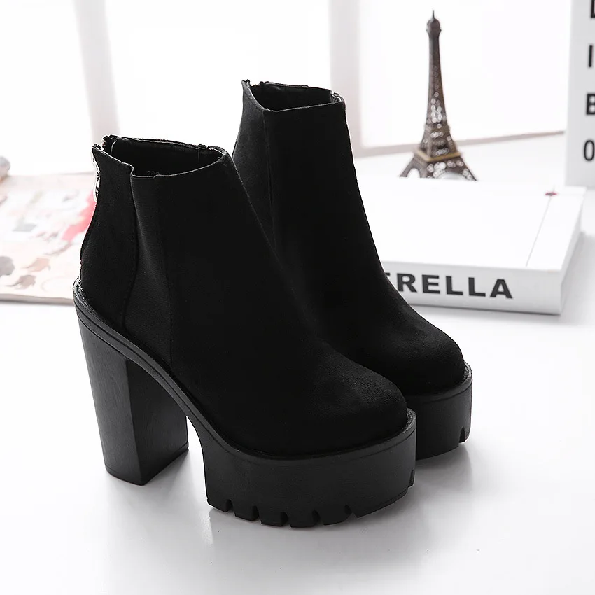 Fashion Black Ankle Boots For Women Thick Heels Spring Autumn Flock Platform Shoes High Heels Black Zipper Ladies Boots tyh6
Fashion Black Ankle Boots For Women Thick Heels Spring Autumn Flock Platform Shoes High Heels Black Zipper Ladies Boots tyh6