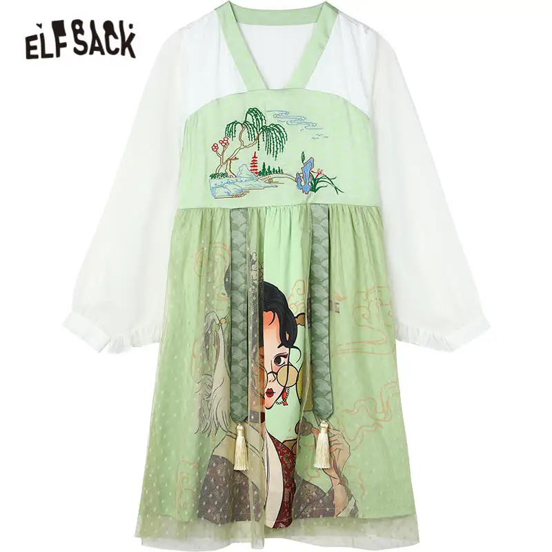 ELFSACK Green Original Graphic Print Contrast Mesh Satin Chiffon Dress Women 2020 Summer ELF Long Sleeve Ladies Vintage Dresses
ELFSACK Green Original Graphic Print Contrast Mesh Satin Chiffon Dress Women 2020 Summer ELF Long Sleeve Ladies Vintage Dresses