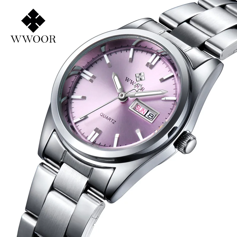

WWOOR Ladies Top Luxury Bracelet Wrist Watch Women Simple Quartz Calendar Clock relogio feminino Dress Pink Women Watch Gift Box