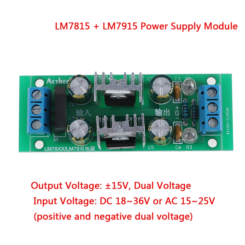 DC 18~35V AC 15~25V LM7815 + LM7915 + - 15V Power Supply Module Dual Voltage Regulator Rectifier Bridge Power Supply Module
DC 18~35V AC 15~25V LM7815 + LM7915 + - 15V Power Supply Module Dual Voltage Regulator Rectifier Bridge Power Supply Module