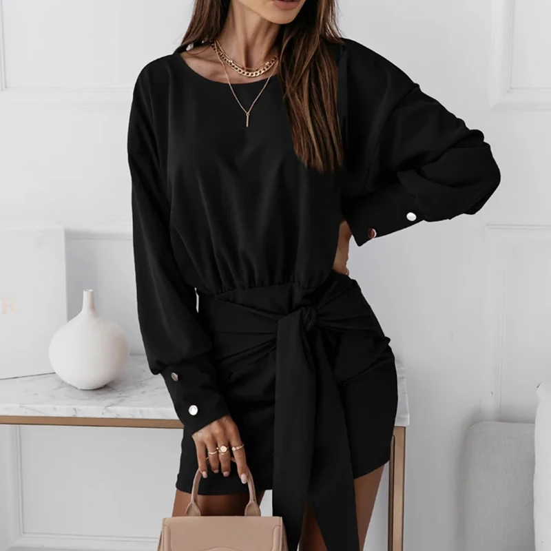 2021 spring fashion women's wear new waist belt round neck long sleeve solid color dress plus size sexy mini regular
2021 spring fashion women's wear new waist belt round neck long sleeve solid color dress plus size sexy mini regular