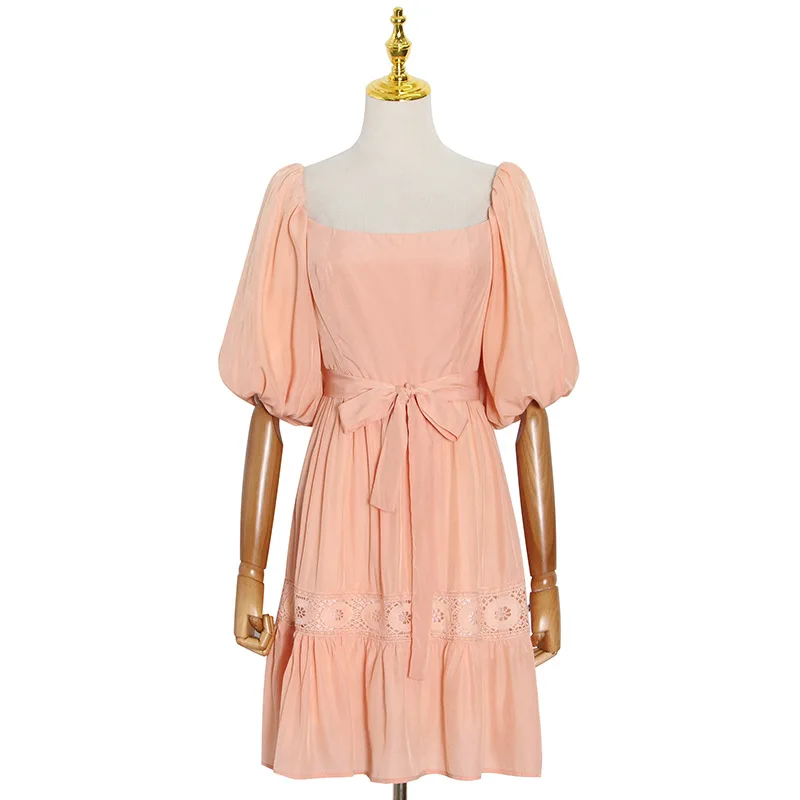 New temperament sexy solid color bow square collar lantern sleeve pleated skirt women's dress tide
New temperament sexy solid color bow square collar lantern sleeve pleated skirt women's dress tide