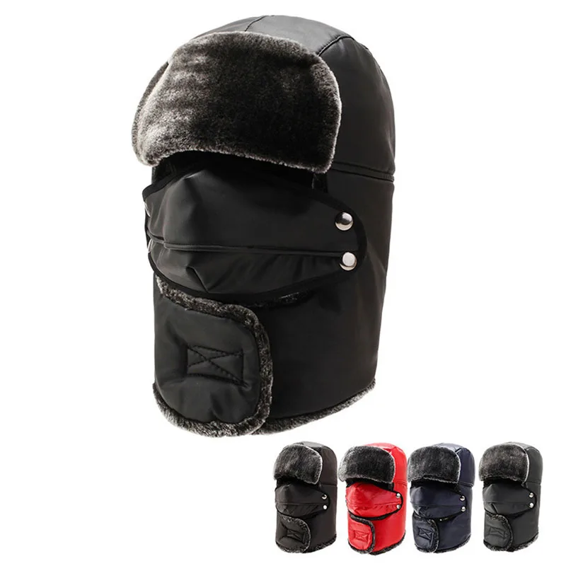 Winter Outdoor Cycling Windproof Hat PU Leather Thick Velvet Warm Hat Men Face Mask Bonnet Windproof Warm Snow Hat Cap Earflap
Winter Outdoor Cycling Windproof Hat PU Leather Thick Velvet Warm Hat Men Face Mask Bonnet Windproof Warm Snow Hat Cap Earflap