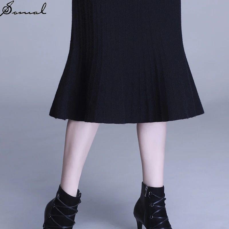SOMAL Women Single Breasted Ruffle Black Knitted Trumpet Skirt Autumn Winter Lady Elastic High Waist Long Mermaid Vintage Skirt
SOMAL Women Single Breasted Ruffle Black Knitted Trumpet Skirt Autumn Winter Lady Elastic High Waist Long Mermaid Vintage Skirt