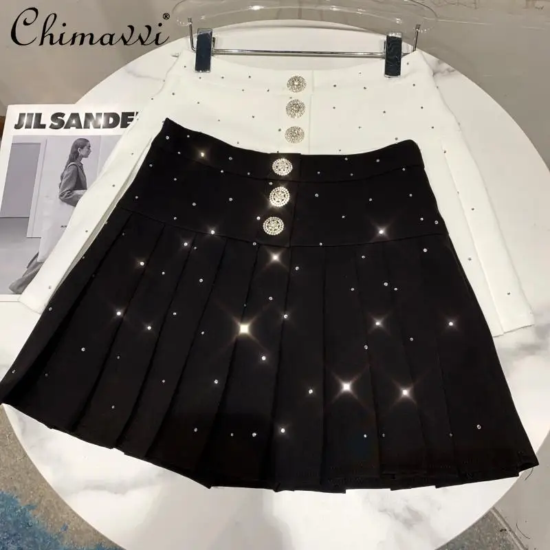 2021 Fall Women New Starry Rhinestone Buckle Anti-Exposure Pleated Skirt Ladies Fashion High Street A-line Above Knee Pettiskirt
2021 Fall Women New Starry Rhinestone Buckle Anti-Exposure Pleated Skirt Ladies Fashion High Street A-line Above Knee Pettiskirt